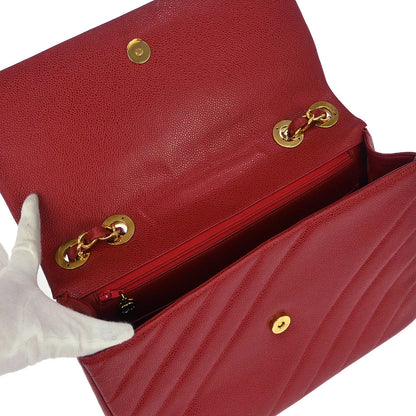 Chanel Red Caviar Skin Straight Flap Jumbo Shoulder Bag