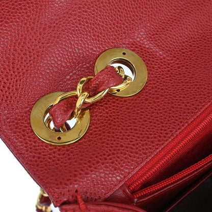 Chanel Red Caviar Skin Straight Flap Jumbo Shoulder Bag