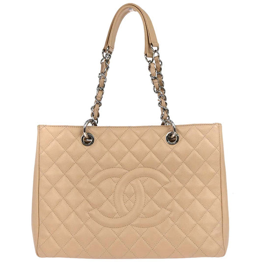Chanel Beige Caviar Skin Grand Shopping Tote GST Chain Handbag