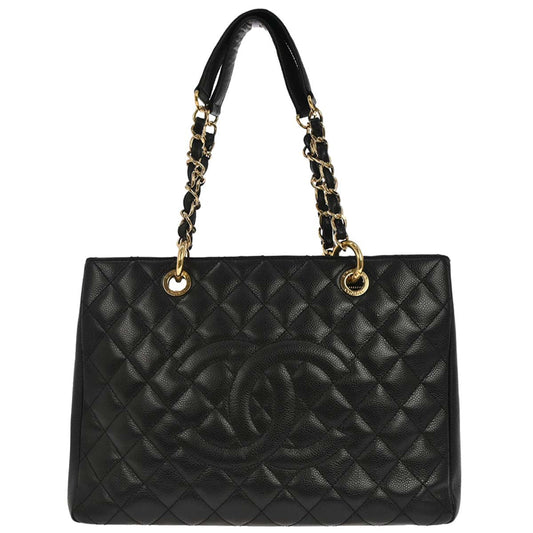 Chanel Black Caviar Skin Grand Shopping Tote GST Chain Handbag