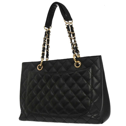 Chanel Black Caviar Skin Grand Shopping Tote GST Chain Handbag