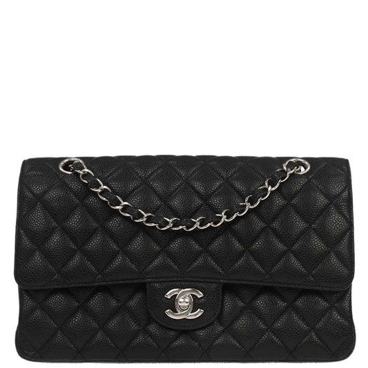 Chanel Black Caviar Skin Medium Classic Double Flap Shoulder Bag