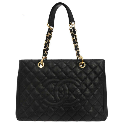 Chanel Black Caviar Skin Grand Shopping Tote GST Chain Handbag