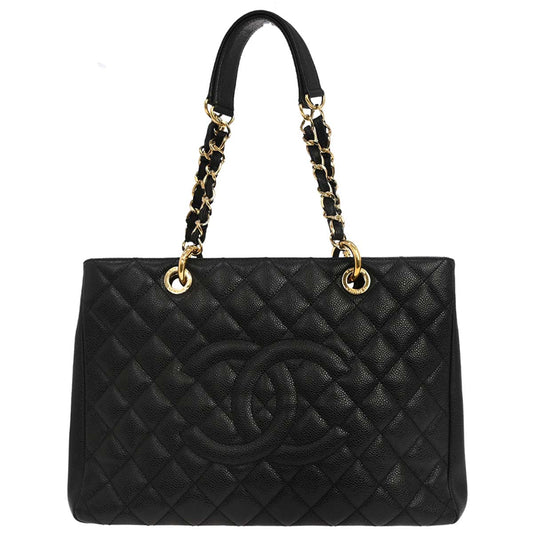 Chanel Black Caviar Skin Grand Shopping Tote GST Chain Handbag