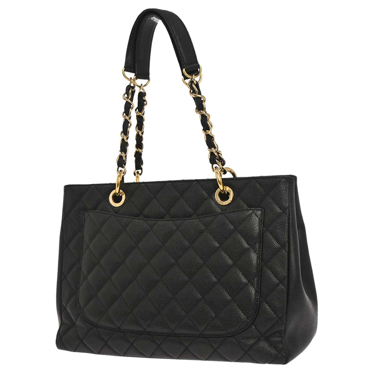 Chanel Black Caviar Skin Grand Shopping Tote GST Chain Handbag