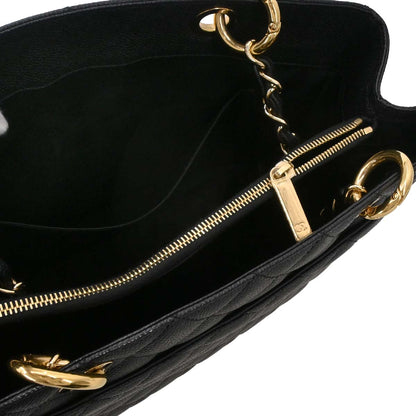 Chanel Black Caviar Skin Grand Shopping Tote GST Chain Handbag