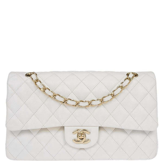 Chanel White Caviar Skin Medium Classic Double Flap Shoulder Bag