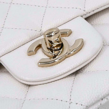 Chanel White Caviar Skin Medium Classic Double Flap Shoulder Bag