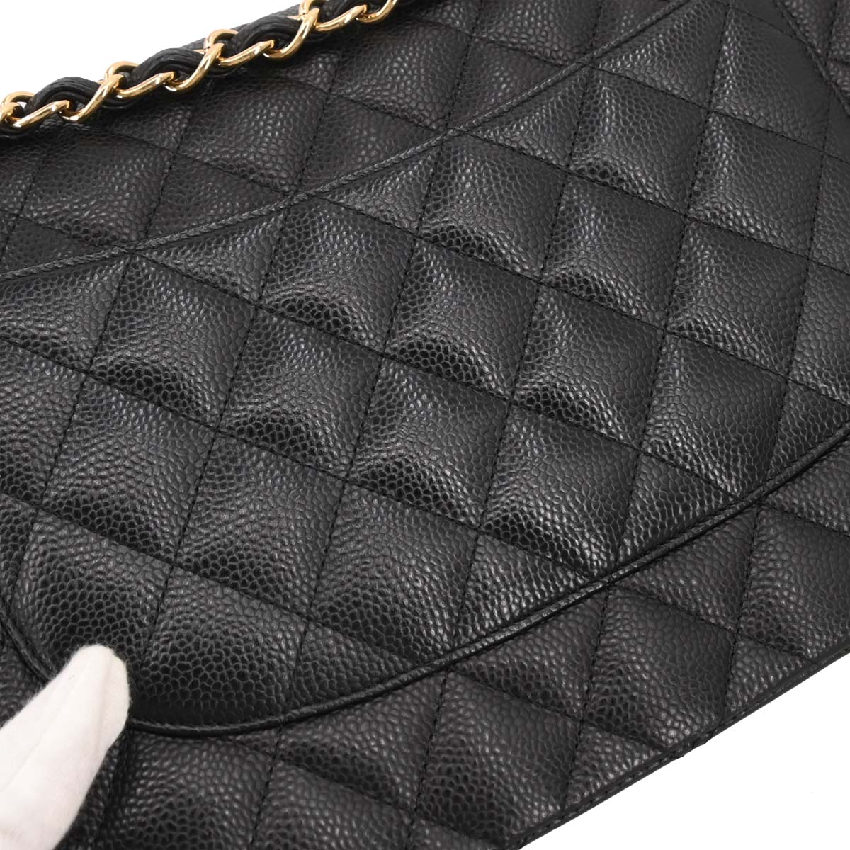 Chanel Black Caviar Skin Jumbo Classic Double Flap Shoulder Bag