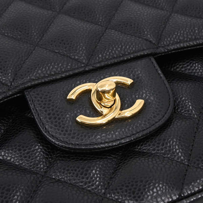 Chanel Black Caviar Skin Jumbo Classic Double Flap Shoulder Bag