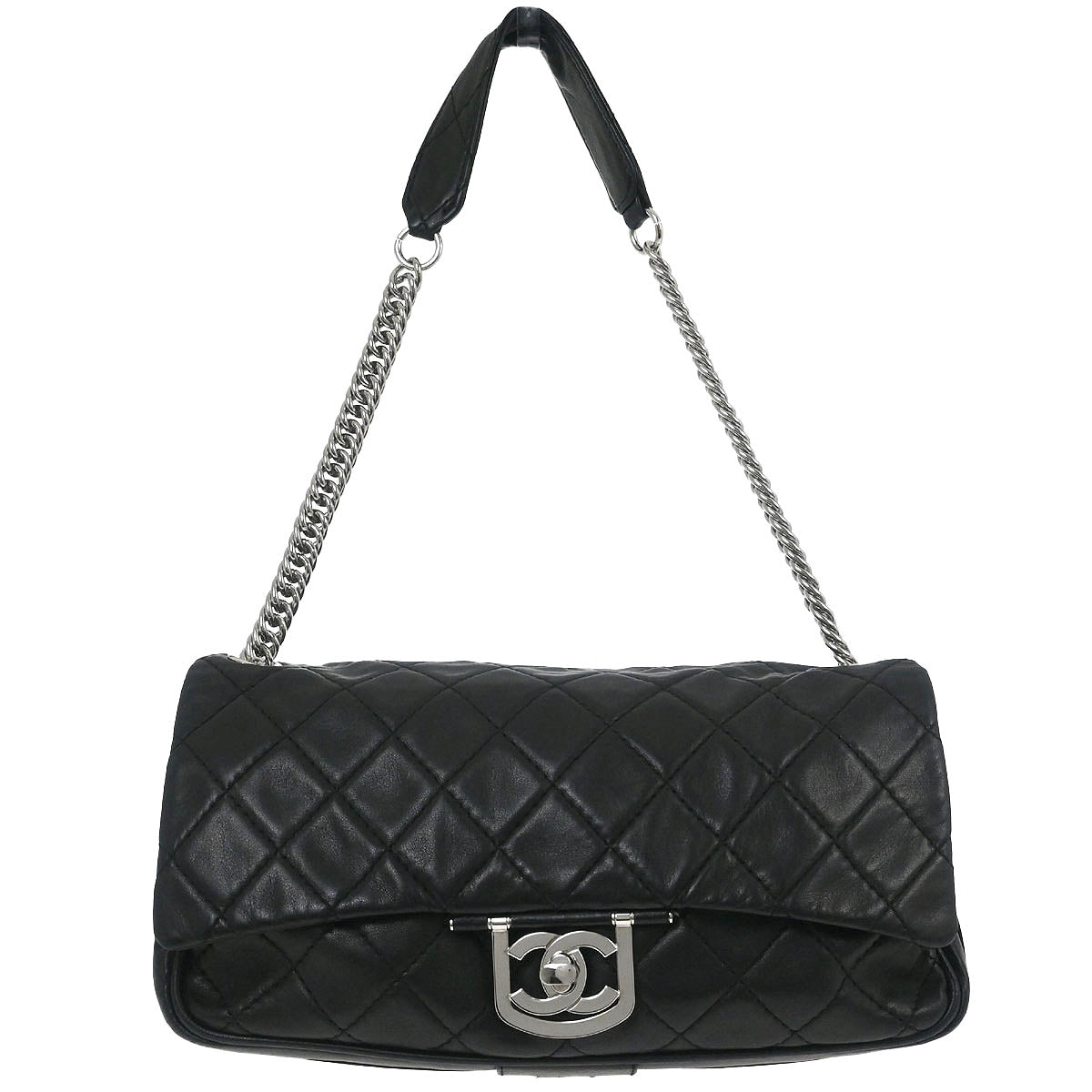 Chanel 2006-2008 Black Lambskin Icons Secret Label Flap Bag Shoulder Bag