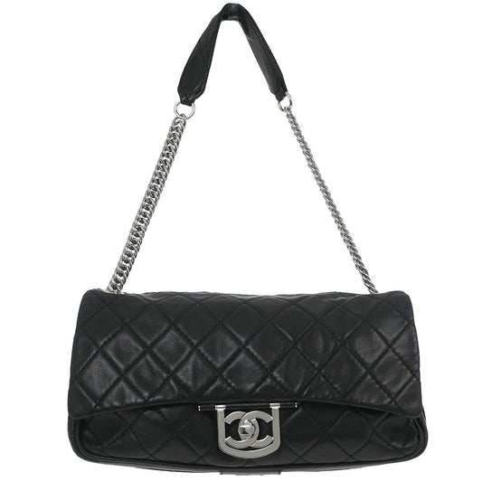 Chanel 2006-2008 Black Lambskin Icons Secret Label Flap Bag Shoulder Bag
