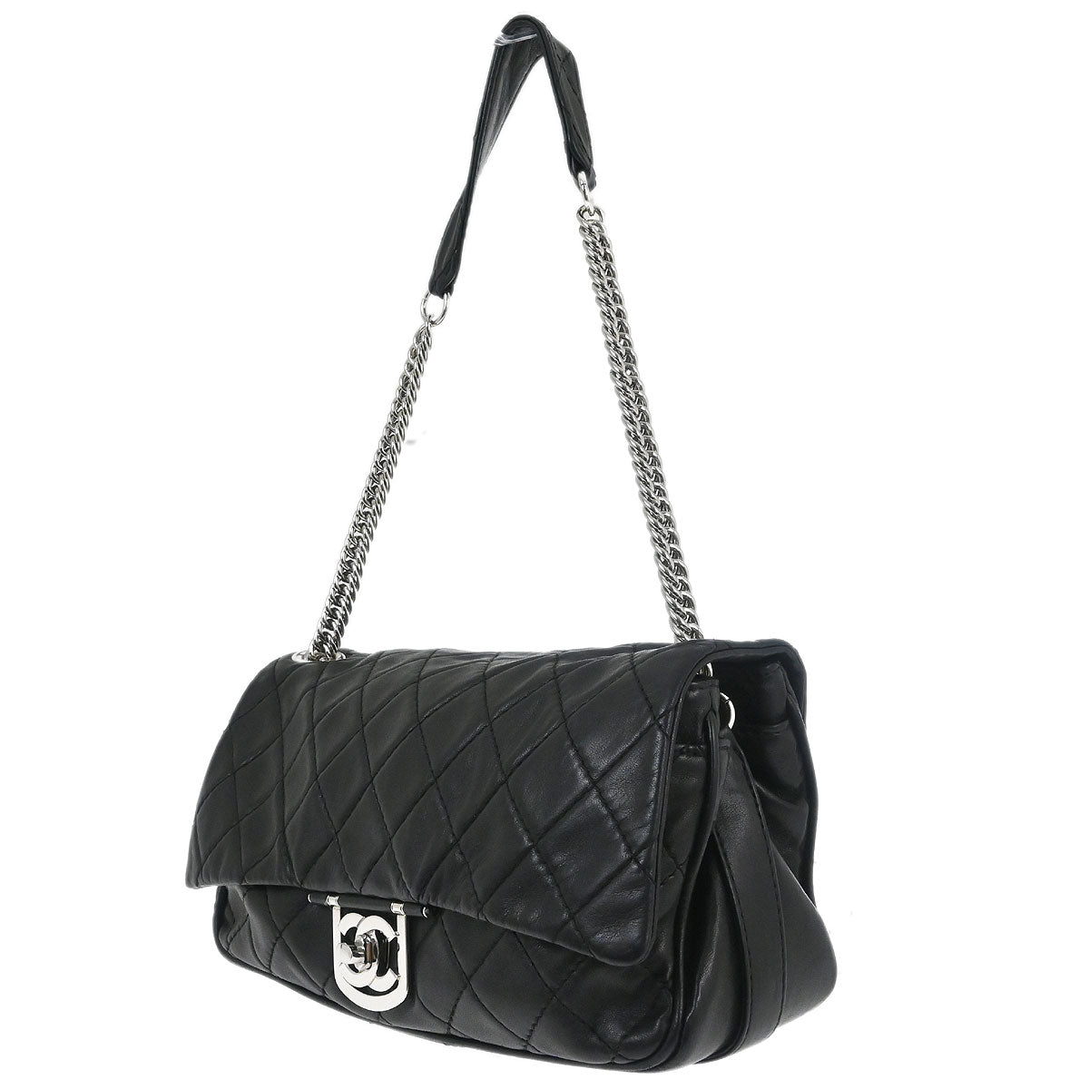 Chanel 2006-2008 Black Lambskin Icons Secret Label Flap Bag Shoulder Bag