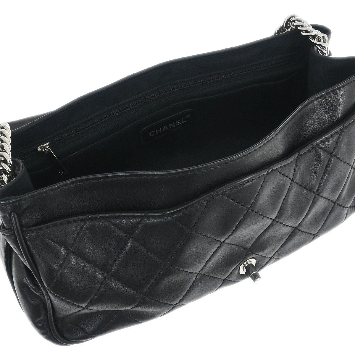 Chanel 2006-2008 Black Lambskin Icons Secret Label Flap Bag Shoulder Bag
