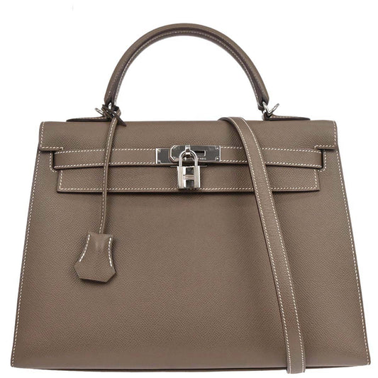 Hermes Etoupe Epsom Kelly 32 Sellier 2way Shoulder Handbag