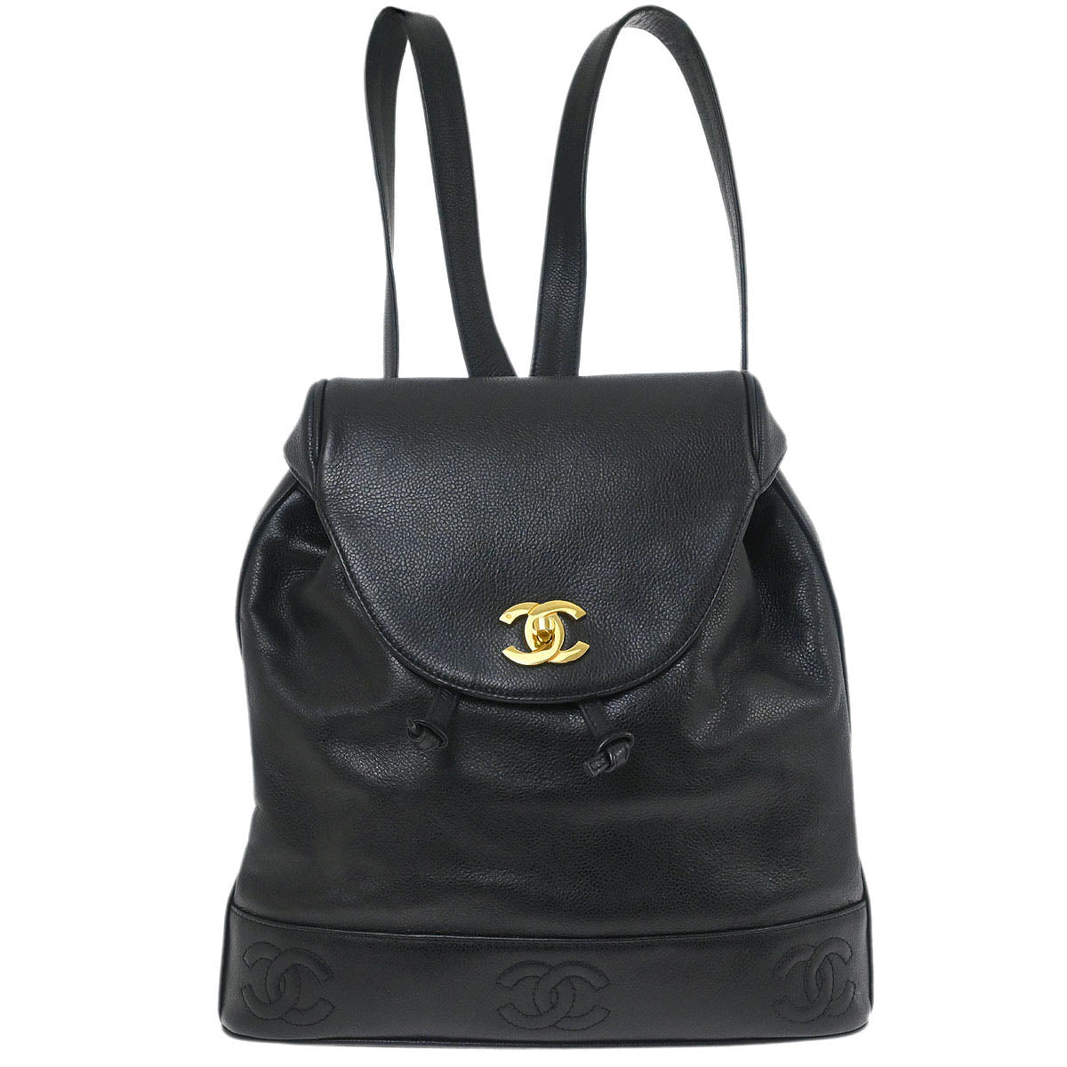 Chanel 1994-1996 Black Caviar Skin Triple CC Backpack