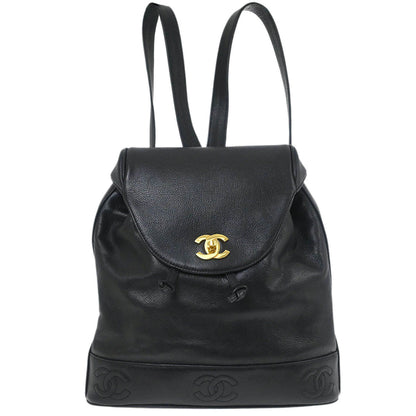 Chanel 1994-1996 Black Caviar Skin Triple CC Backpack
