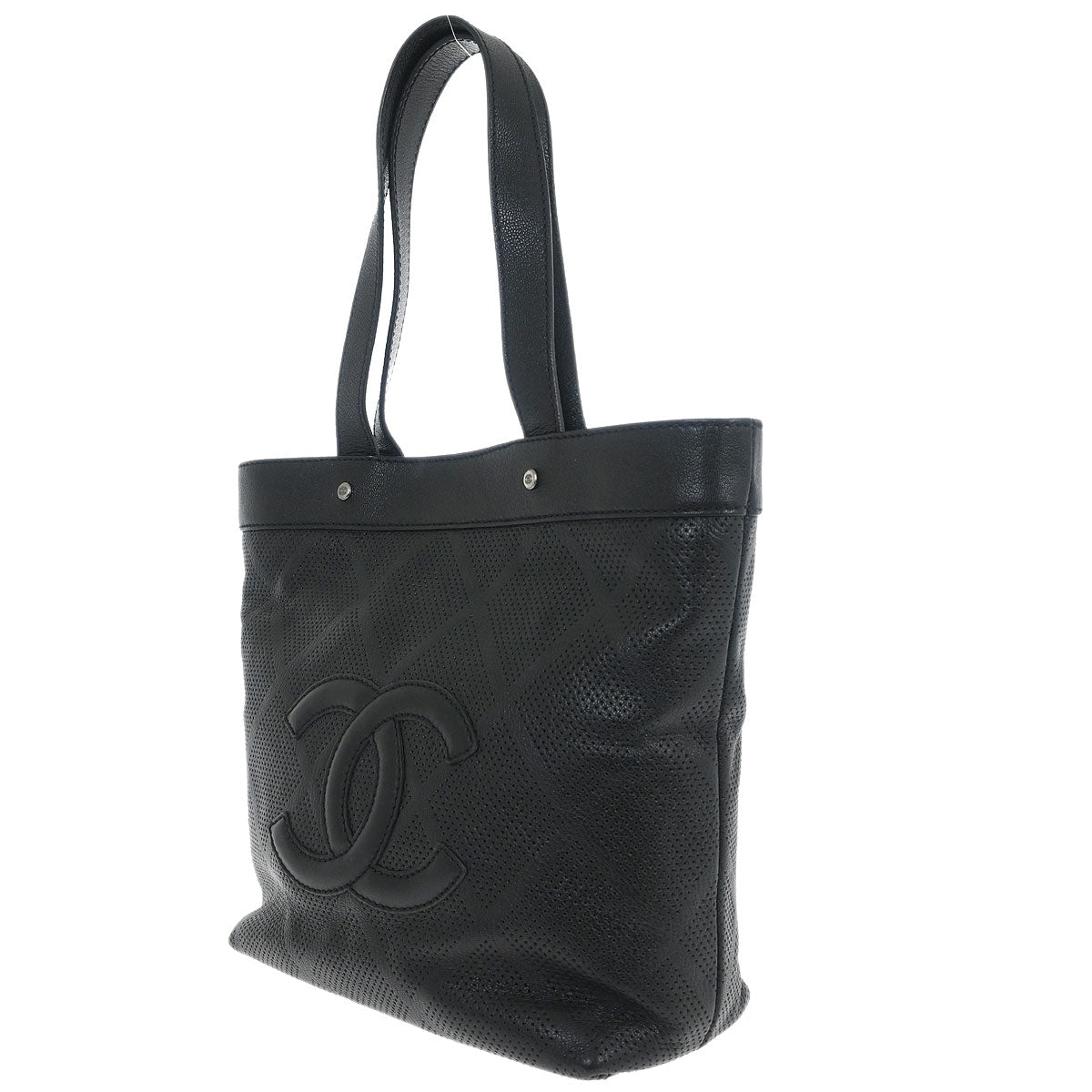 Chanel 2006-2008 Black Lambskin Perforated Tote Bag