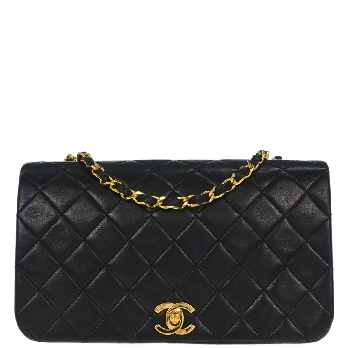 Chanel Black Lambskin Turnlock Small Full Flap Shoulder Bag