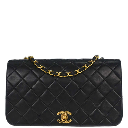 Chanel Black Lambskin Turnlock Small Full Flap Shoulder Bag