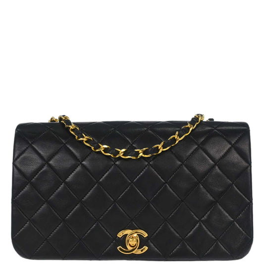 Chanel Black Lambskin Turnlock Small Full Flap Shoulder Bag