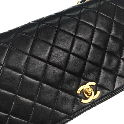Chanel Black Lambskin Turnlock Small Full Flap Shoulder Bag