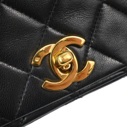 Chanel Black Lambskin Turnlock Small Full Flap Shoulder Bag