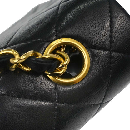 Chanel Black Lambskin Turnlock Small Full Flap Shoulder Bag