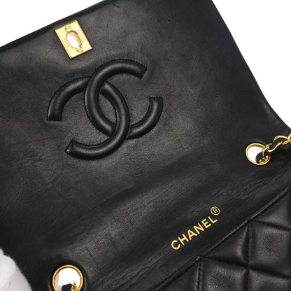 Chanel Black Lambskin Turnlock Small Full Flap Shoulder Bag