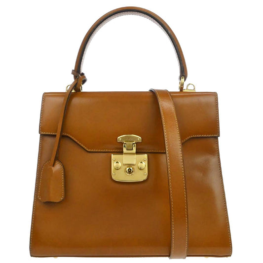 Gucci Brown Leather Lady Lock Top Handle 2way Shoulder Handbag