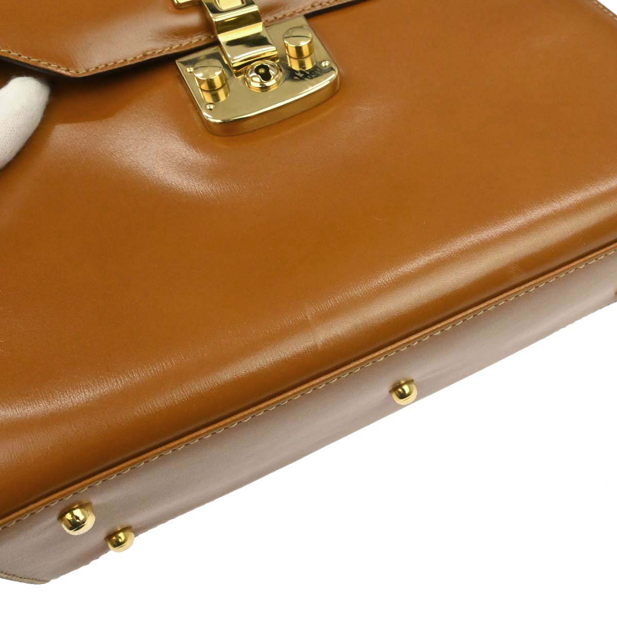 Gucci Brown Leather Lady Lock Top Handle 2way Shoulder Handbag
