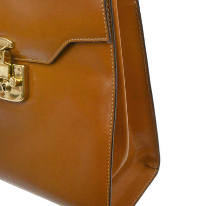 Gucci Brown Leather Lady Lock Top Handle 2way Shoulder Handbag