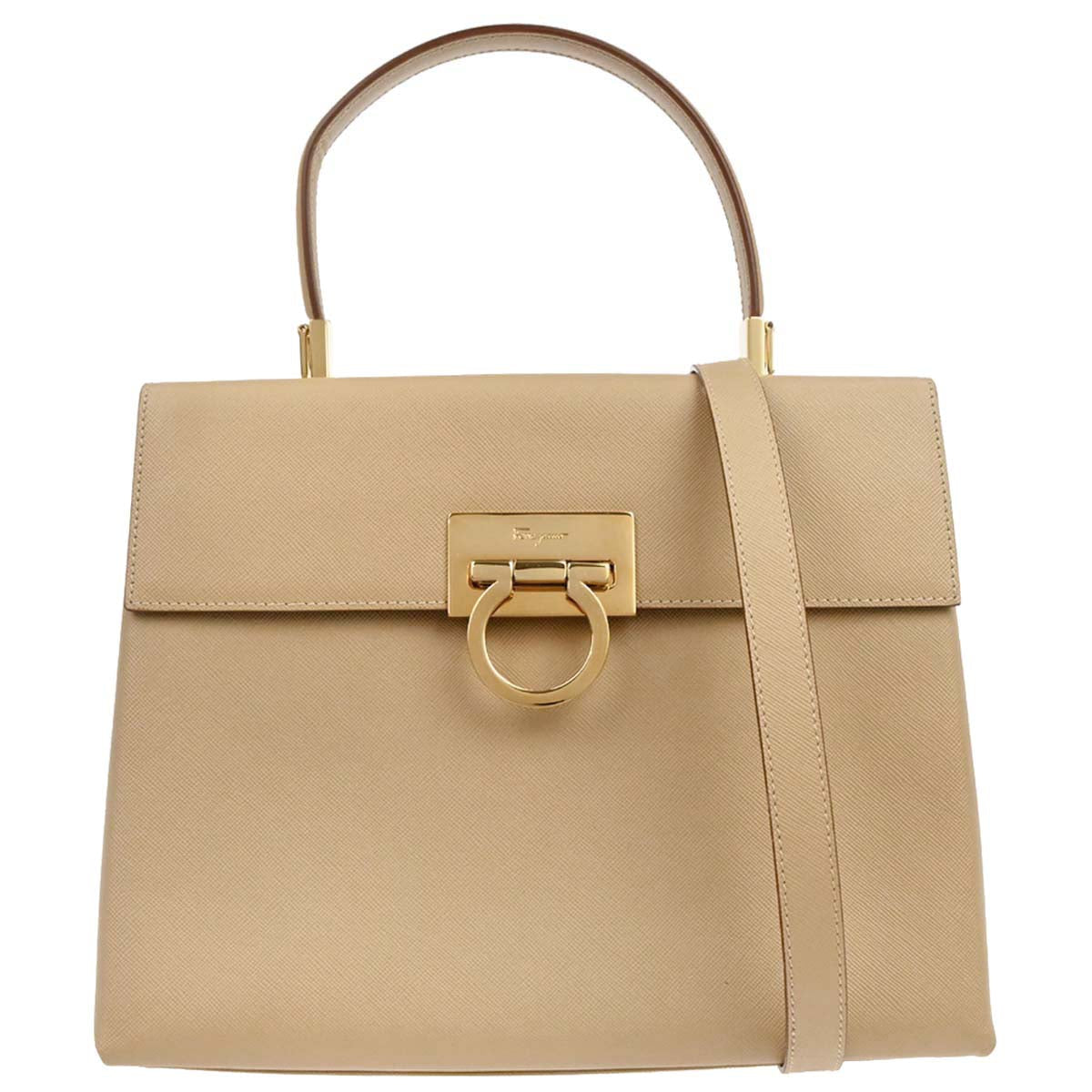 Salvatore Ferragamo Beige Gancini 2way Shoulder Handbag