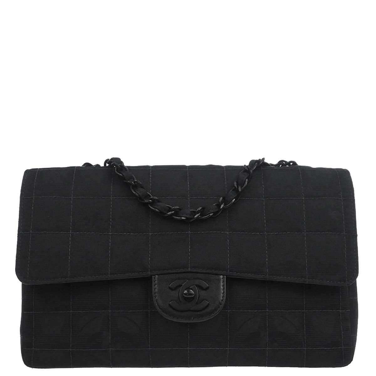 Chanel Black Jacquard Nylon Travel Line Single Flap Medium Shoulder Bag