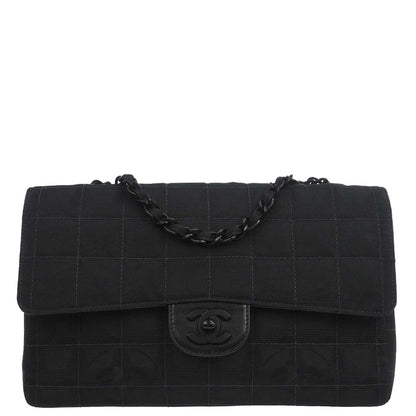 Chanel Black Jacquard Nylon Travel Line Single Flap Medium Shoulder Bag