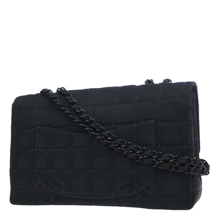 Chanel Black Jacquard Nylon Travel Line Single Flap Medium Shoulder Bag