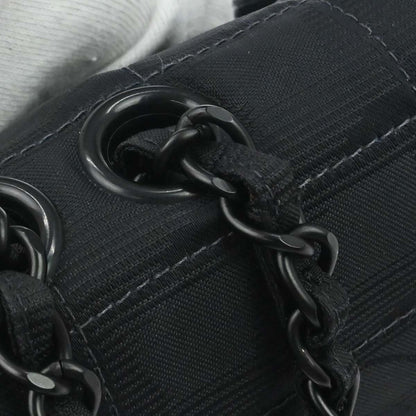 Chanel Black Jacquard Nylon Travel Line Single Flap Medium Shoulder Bag