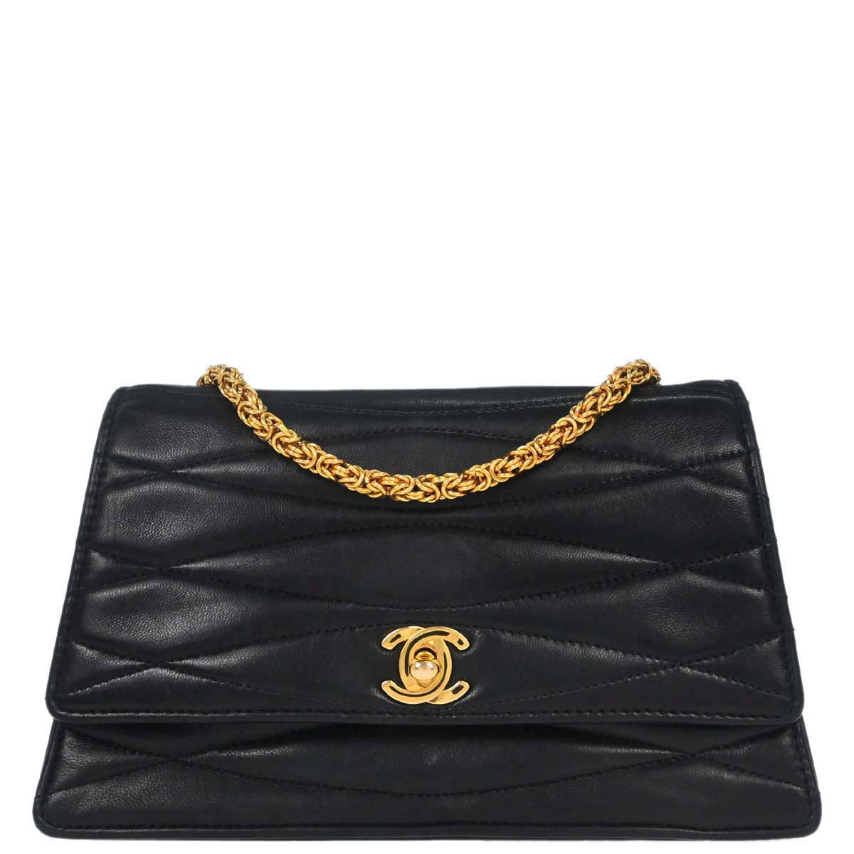 Chanel Black Lambskin Straight Flap Shoulder Bag