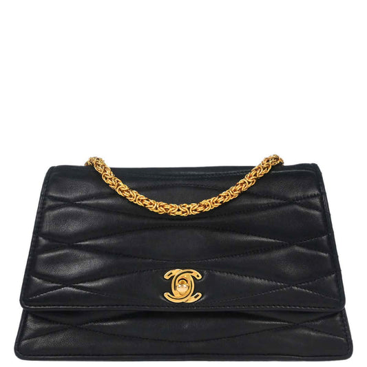 Chanel Black Lambskin Straight Flap Shoulder Bag