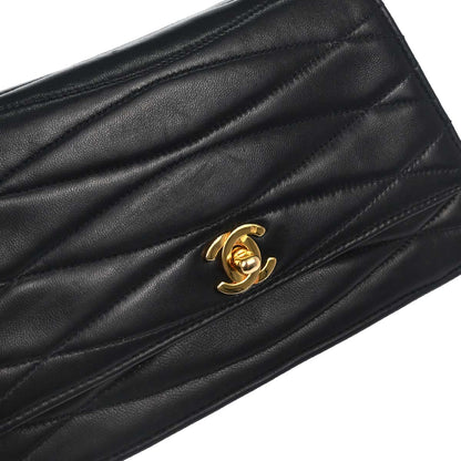 Chanel Black Lambskin Straight Flap Shoulder Bag