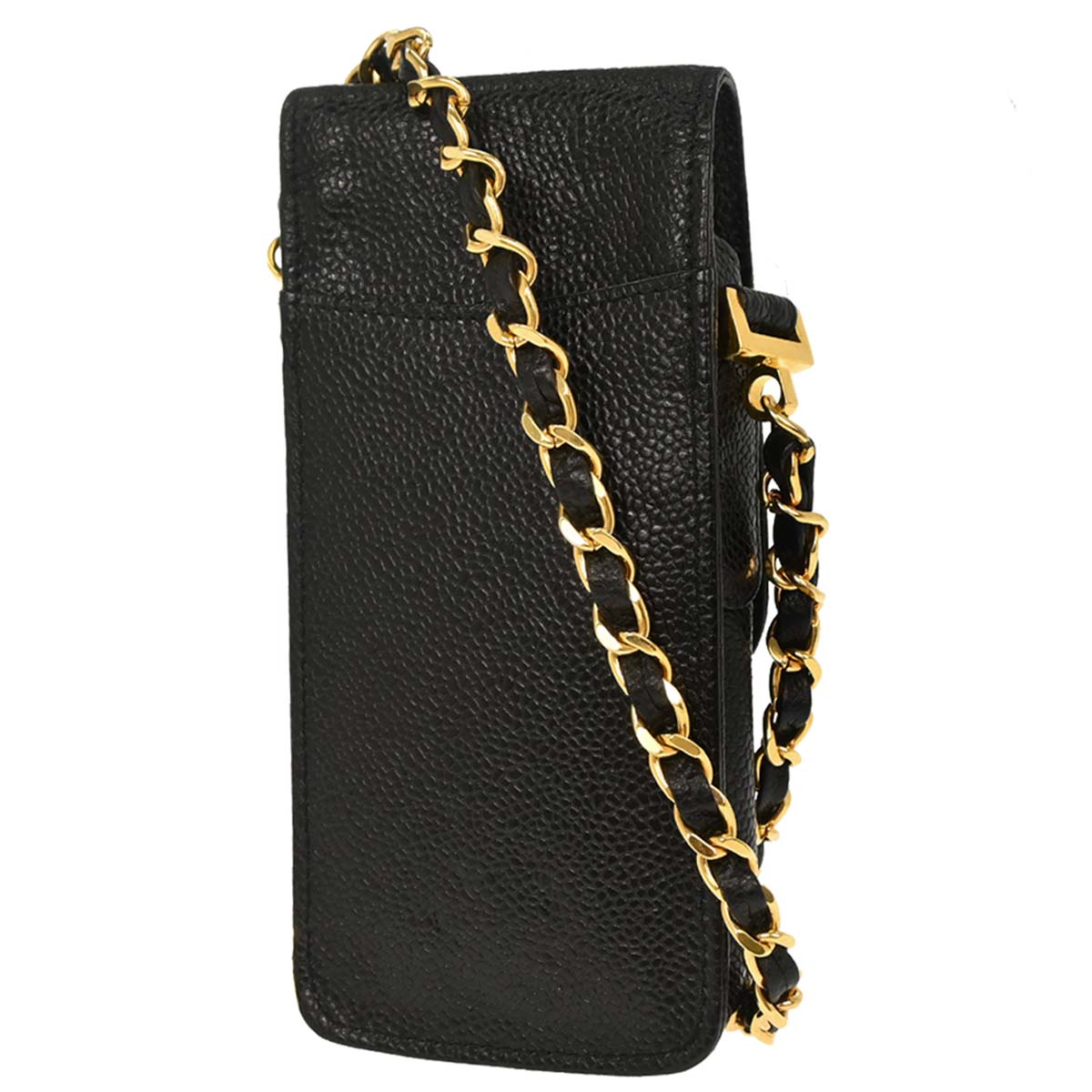 Chanel 1994-1996 Black Caviar Skin Chain Shoulder Bag Pochette Phone Case