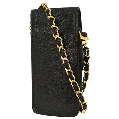 Chanel 1994-1996 Black Caviar Skin Chain Shoulder Bag Pochette Phone Case