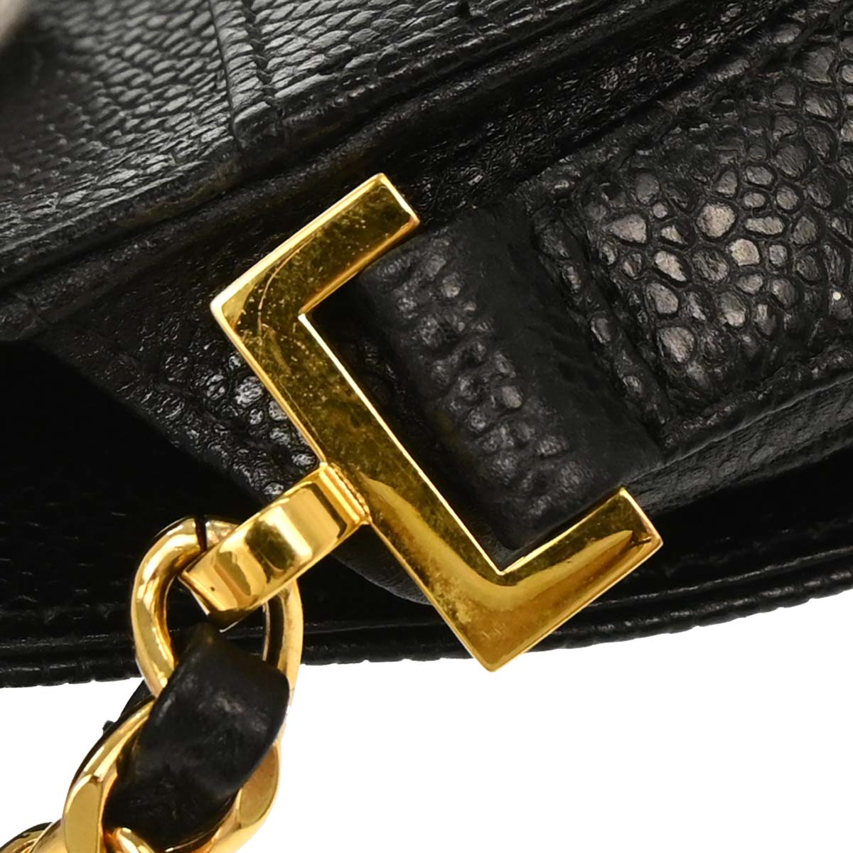 Chanel 1994-1996 Black Caviar Skin Chain Shoulder Bag Pochette Phone Case