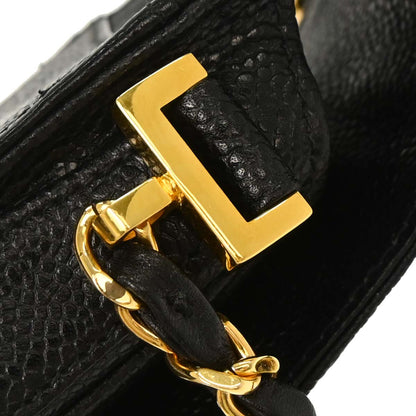Chanel 1994-1996 Black Caviar Skin Chain Shoulder Bag Pochette Phone Case