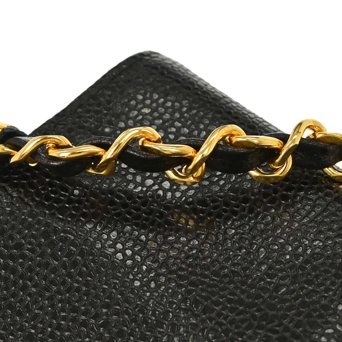Chanel 1994-1996 Black Caviar Skin Chain Shoulder Bag Pochette Phone Case