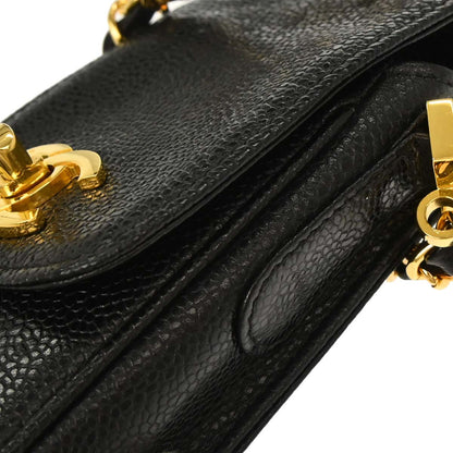 Chanel 1994-1996 Black Caviar Skin Chain Shoulder Bag Pochette Phone Case