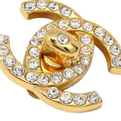 Chanel CC Turnlock Clip-On Earrings Gold Rhinestone Large 97P