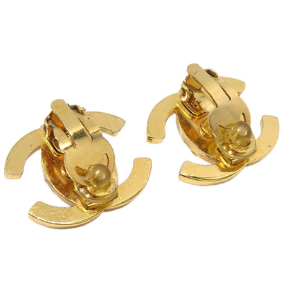 Chanel CC Turnlock Clip-On Earrings Gold Rhinestone Large 97P