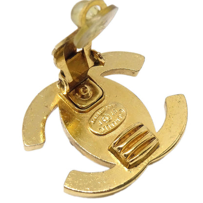 Chanel CC Turnlock Clip-On Earrings Gold Rhinestone Large 97P