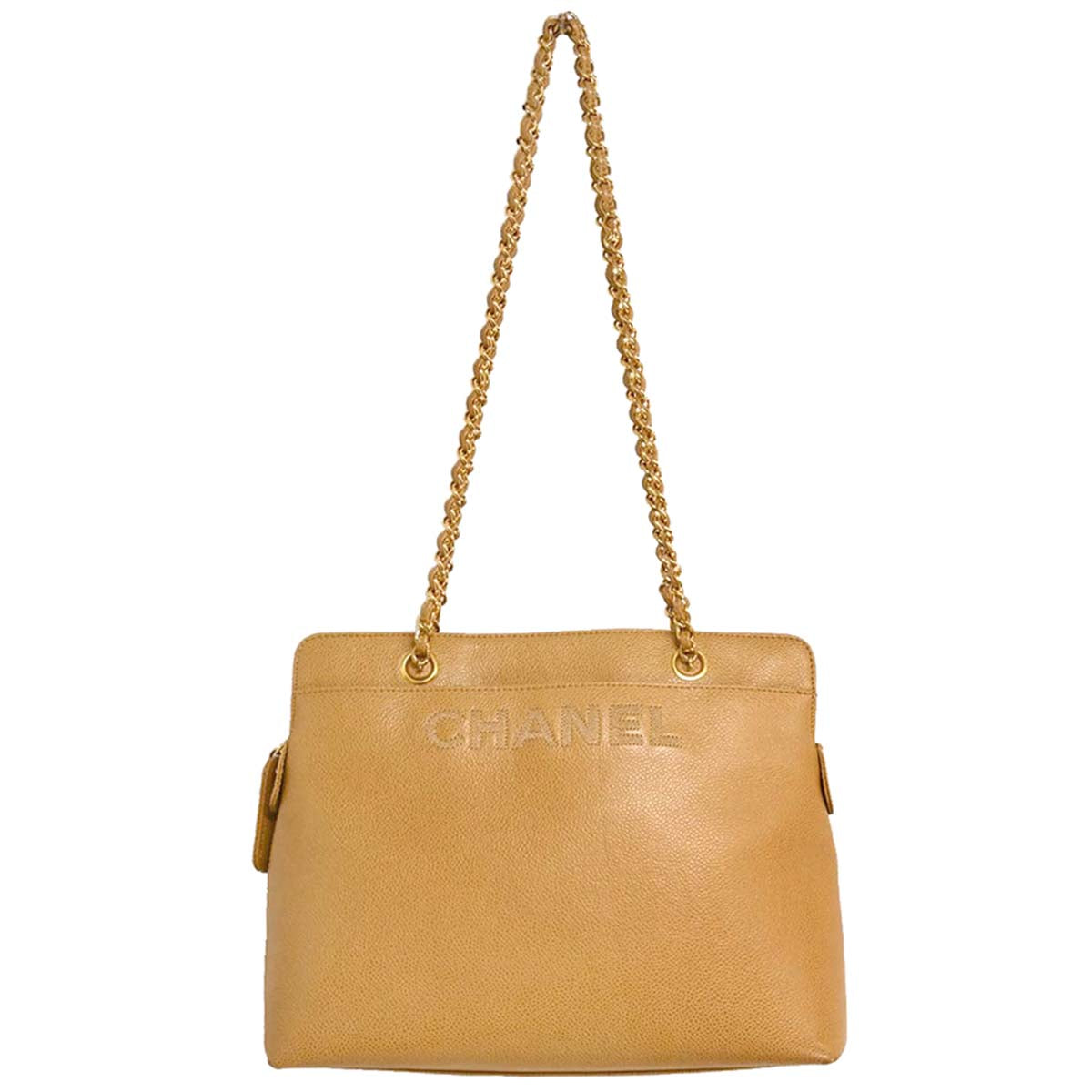 Chanel Beige Caviar Skin Tote Chain Shoulder Bag